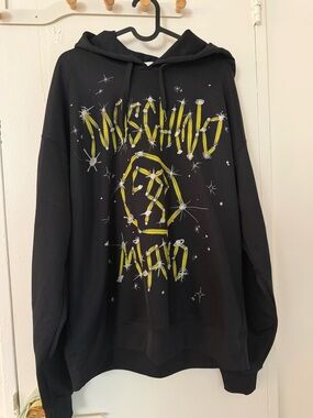 Moschino Black Graphic Pullover Hoodie Galaxy Logo Sweatshirt